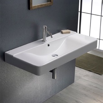 Bathroom Sink Rectangular White Ceramic Wall Mounted or Drop In Bathroom Sink CeraStyle 069600-U